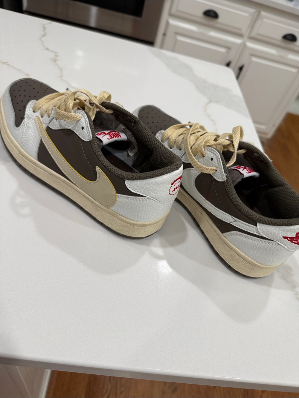 Low-Top Sneakers in Brown, White & Cream-never worn
